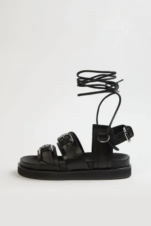 Wedge Sandals With Ankle Tie In Black
