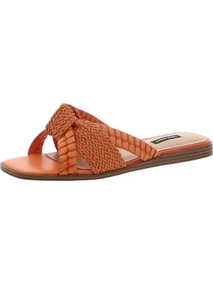 WN Olson 3 Womens Faux Leather Woven Slide Sandals
