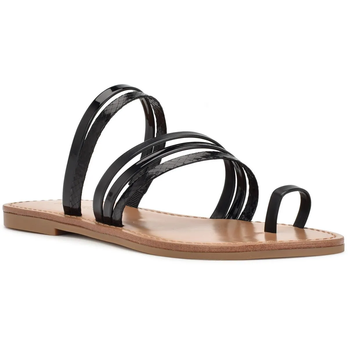WNCINS3 Womens Faux Leather Slip On Strappy Sandals