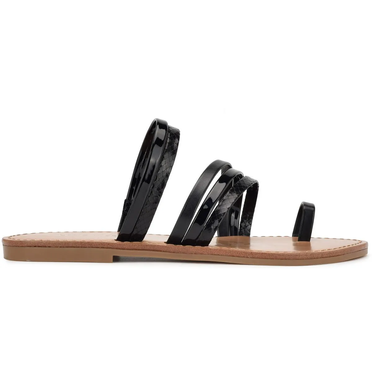 WNCINS3 Womens Faux Leather Slip On Strappy Sandals