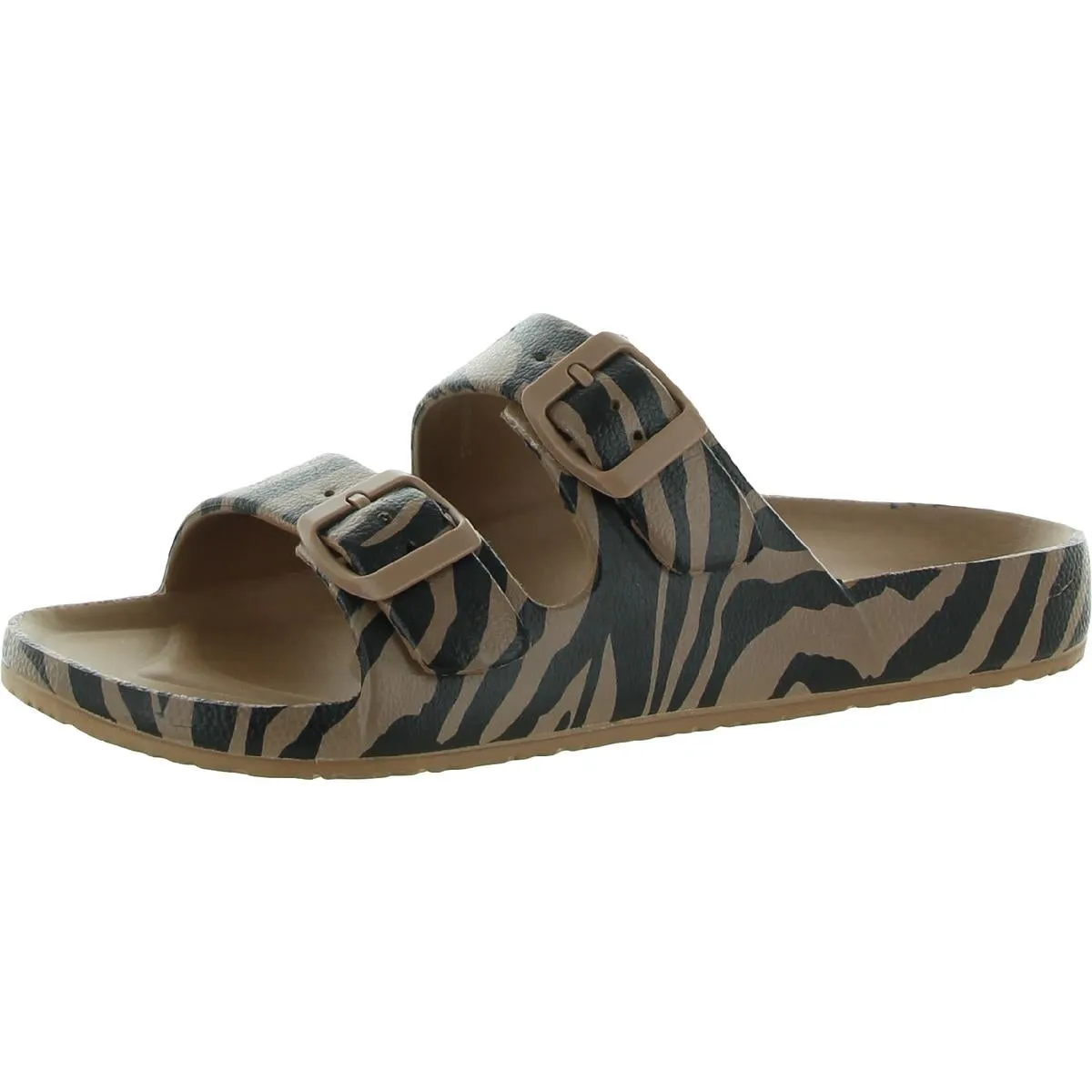 Womens Animal Print Buckle Footbed Sandals