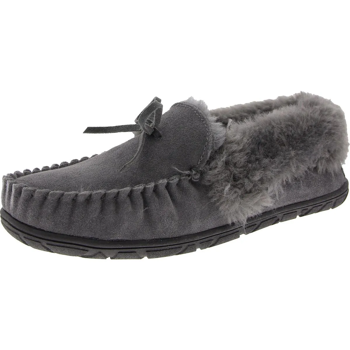 Womens Bow Faux Fur Moccasins