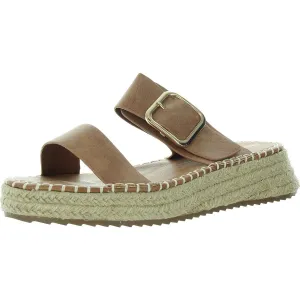 Womens Buckle Faux Leather Slide Sandals