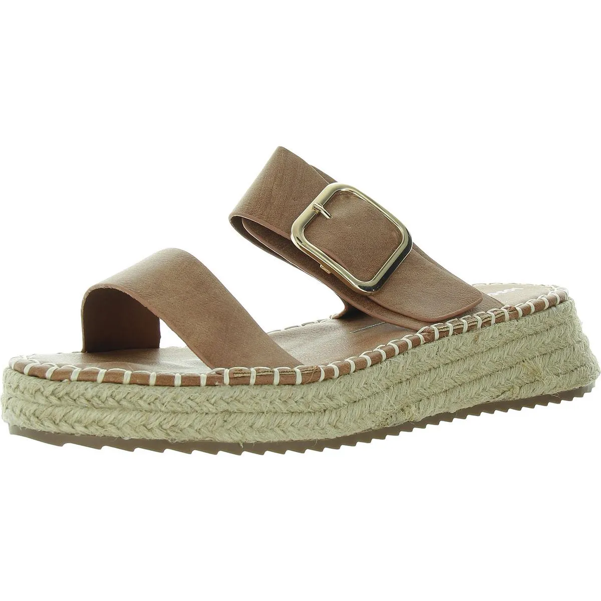Womens Buckle Faux Leather Slide Sandals