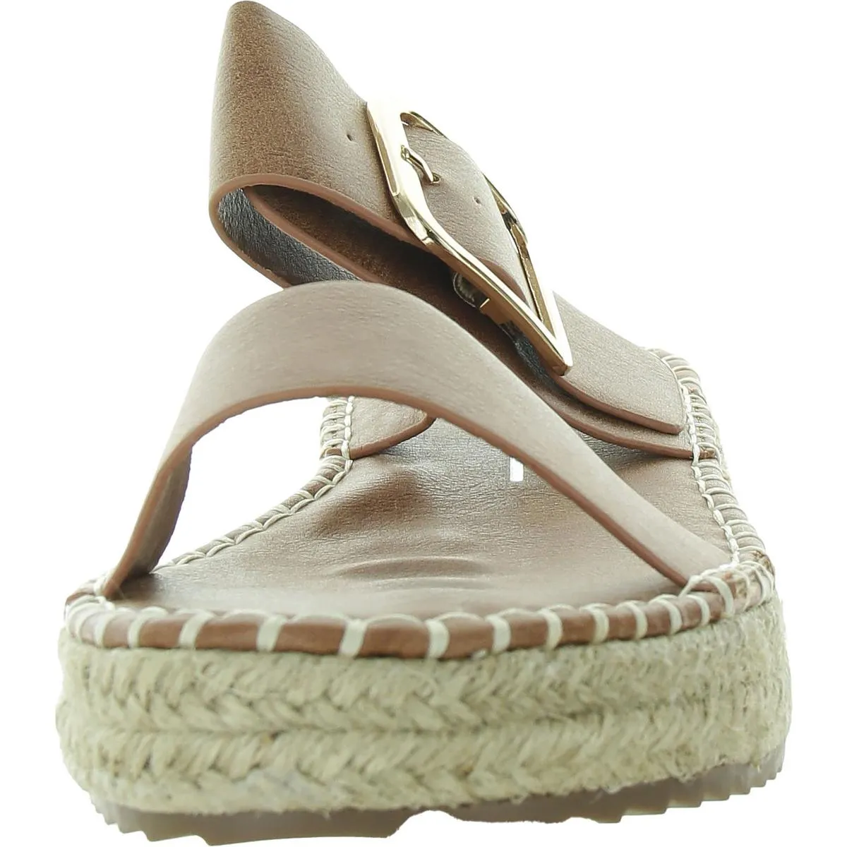 Womens Buckle Faux Leather Slide Sandals