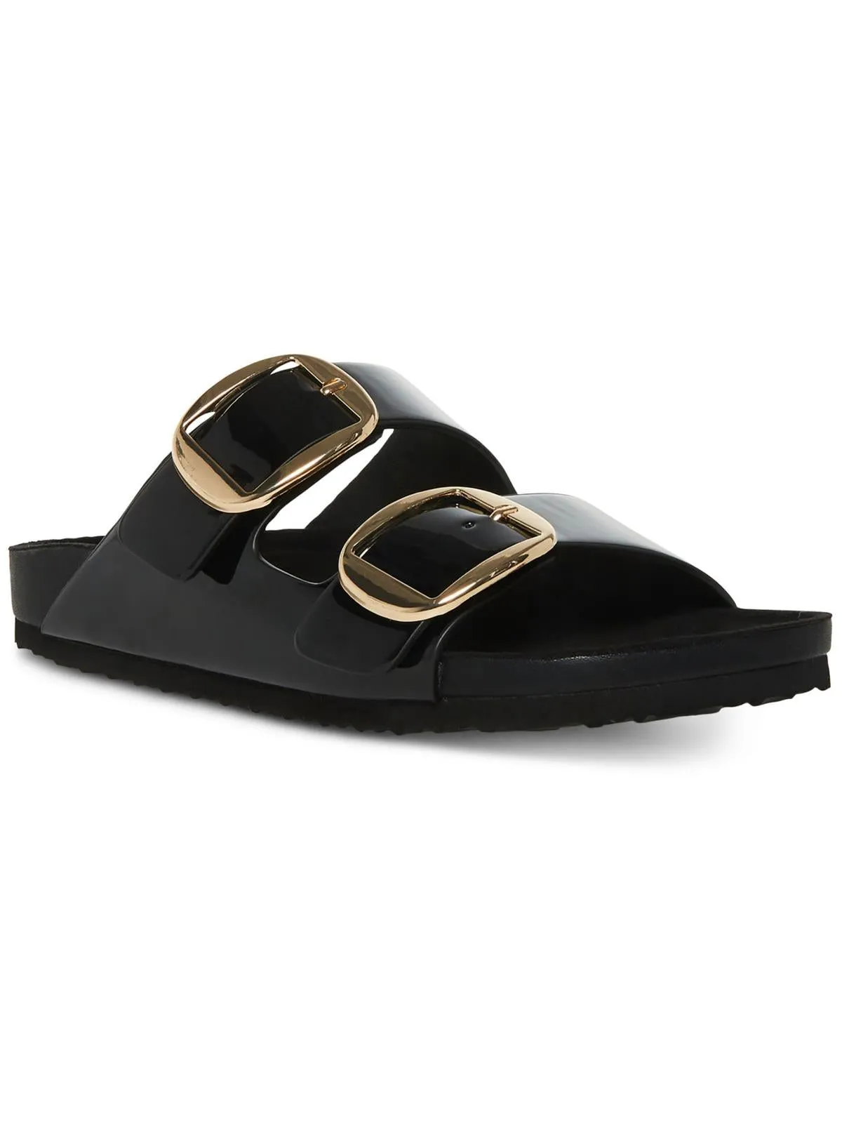 Womens Buckle Patent Slide Sandals