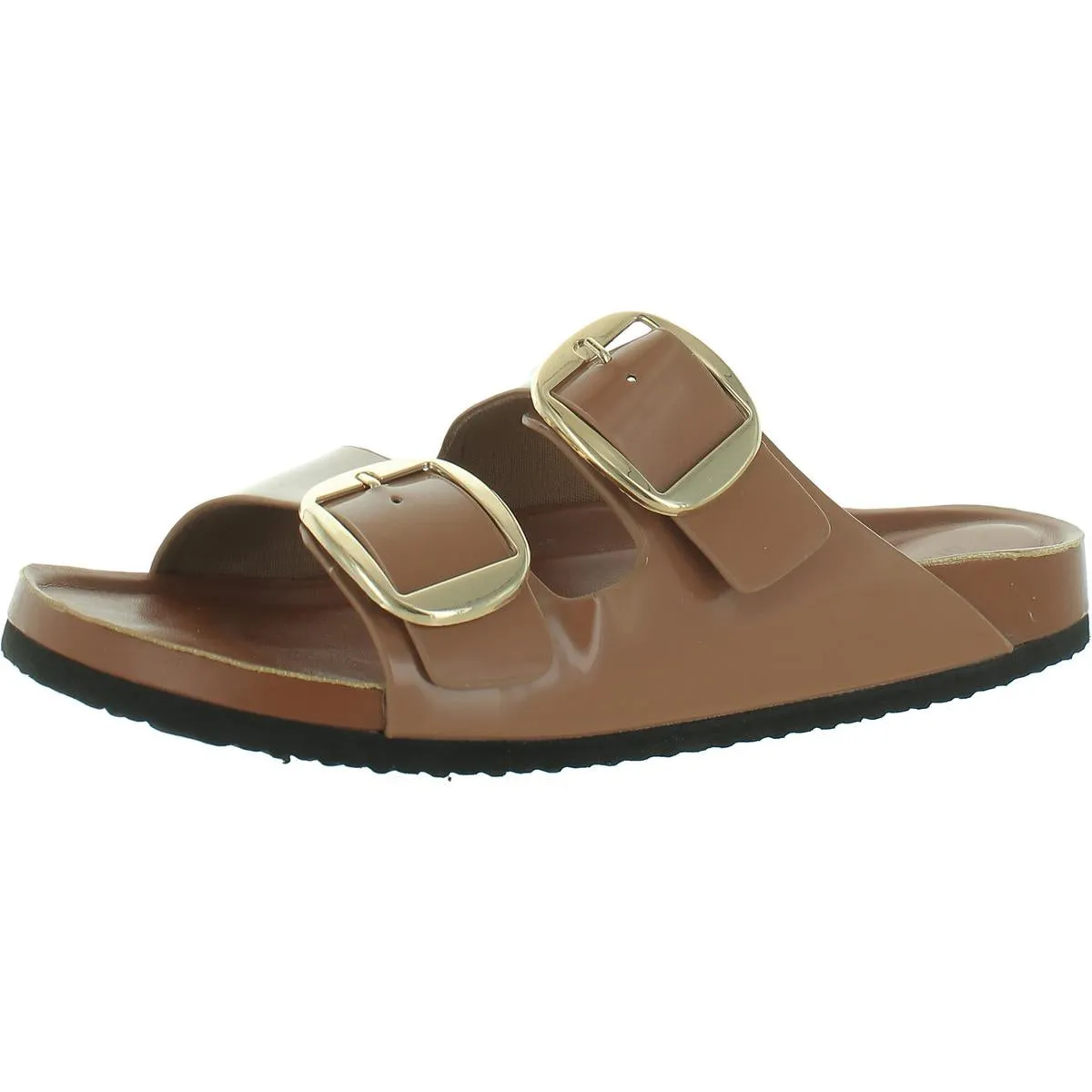 Womens Buckle Patent Slide Sandals