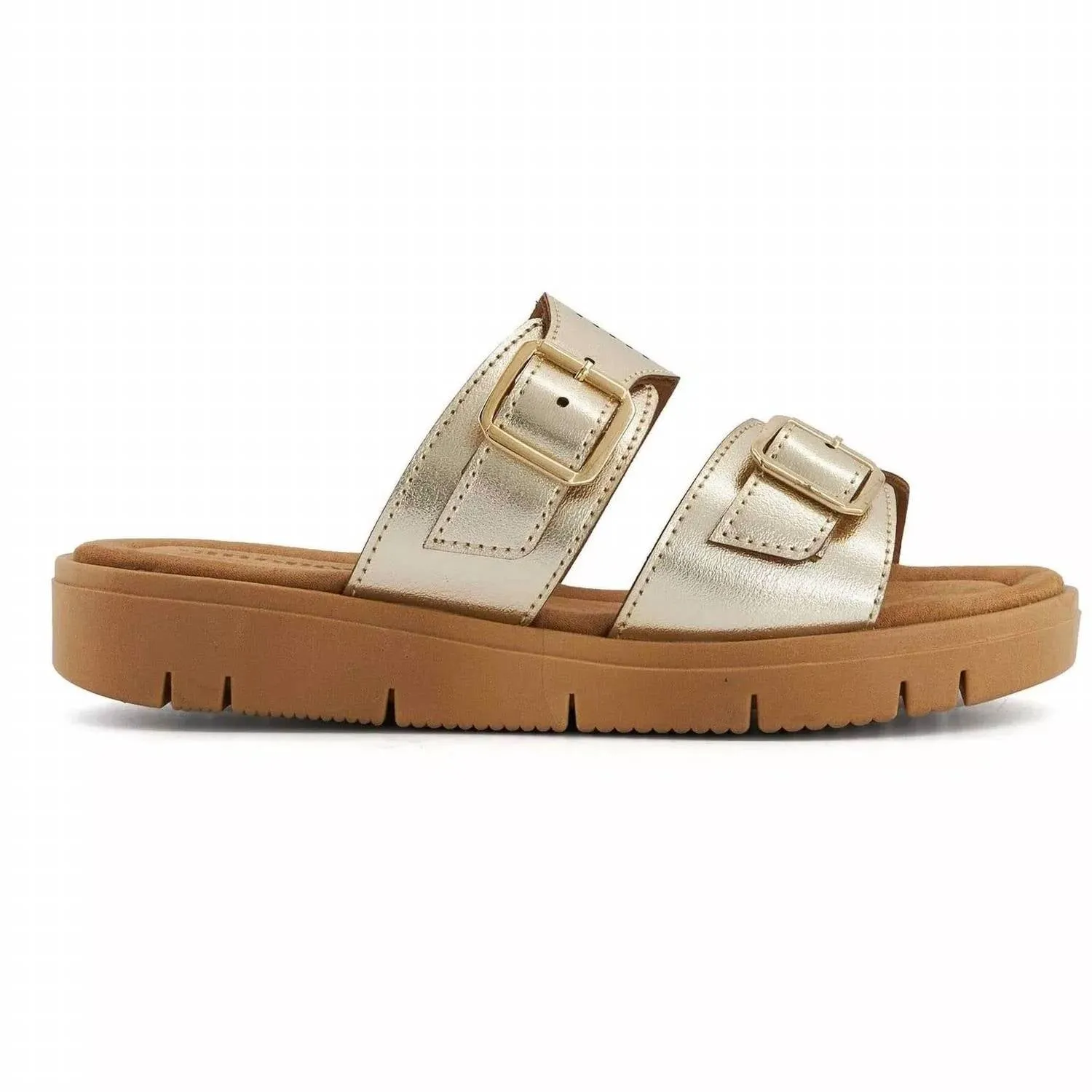 Women's Comfort Footbed Double Buckle Sandals In Gold