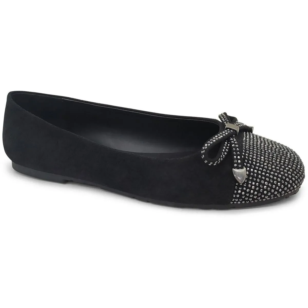 Womens Embellished Faux Suede Ballet Flats