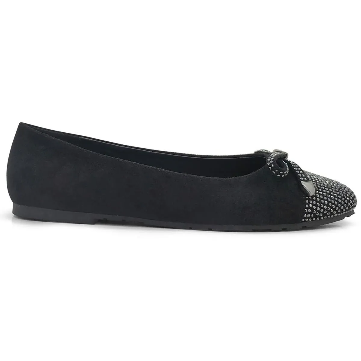 Womens Embellished Faux Suede Ballet Flats
