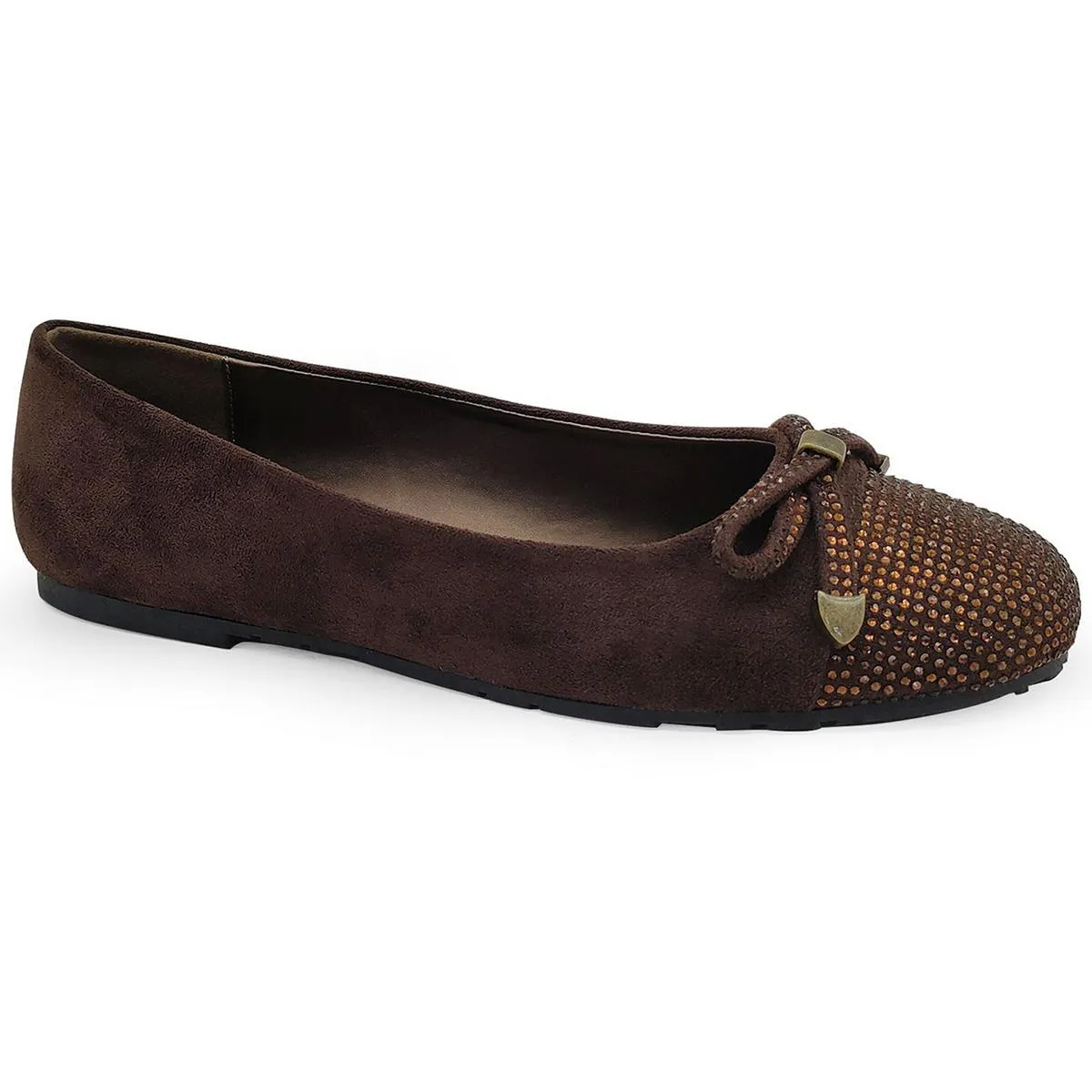 Womens Embellished Faux Suede Ballet Flats