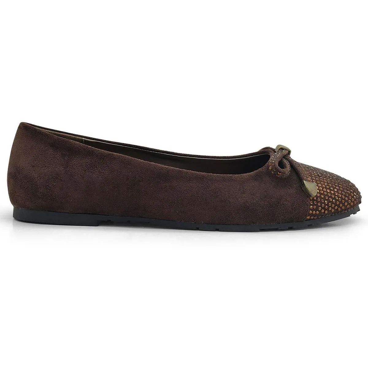 Womens Embellished Faux Suede Ballet Flats