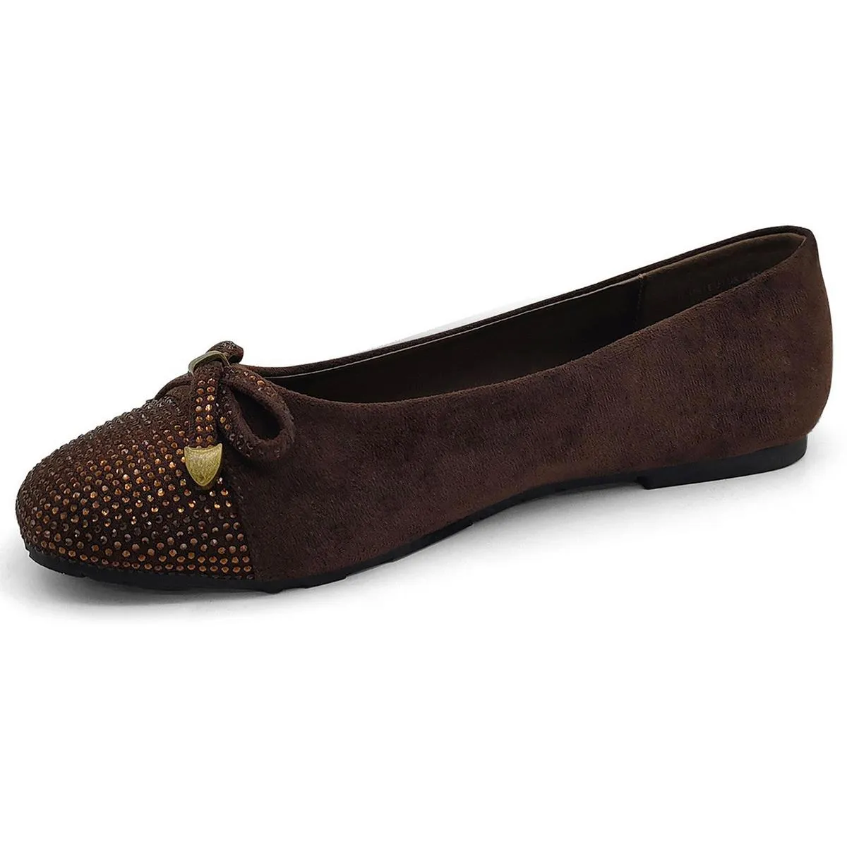 Womens Embellished Faux Suede Ballet Flats