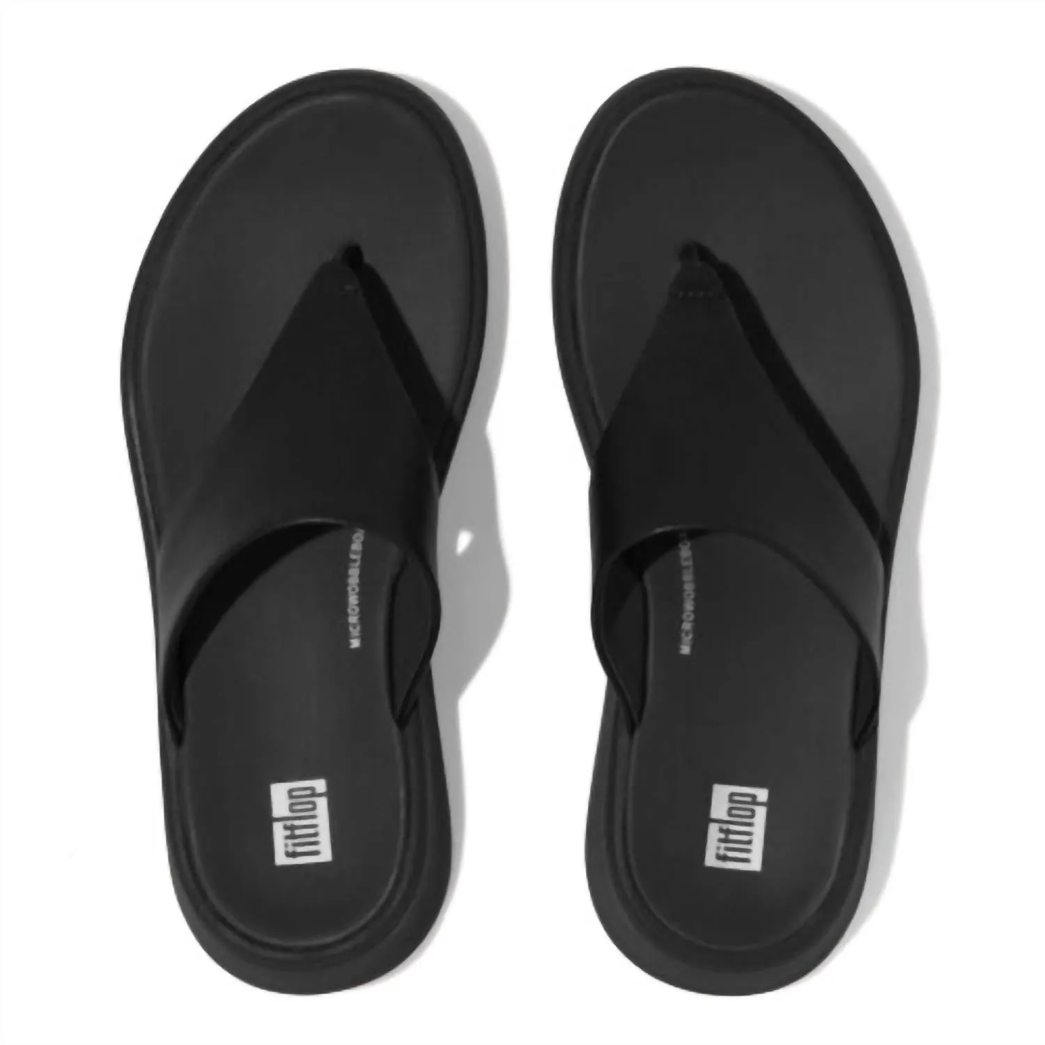 Women's F-Mode Platform Toe Post Leather Sandal In All Black