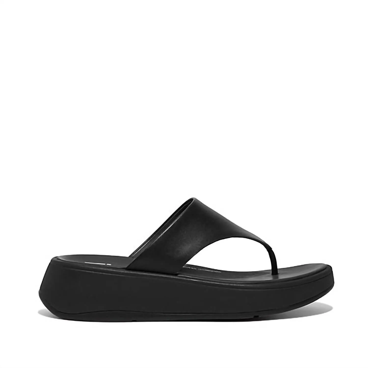 Women's F-Mode Platform Toe Post Leather Sandal In All Black