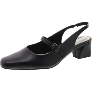 Womens Faux Leather Buckle Slingback Heels