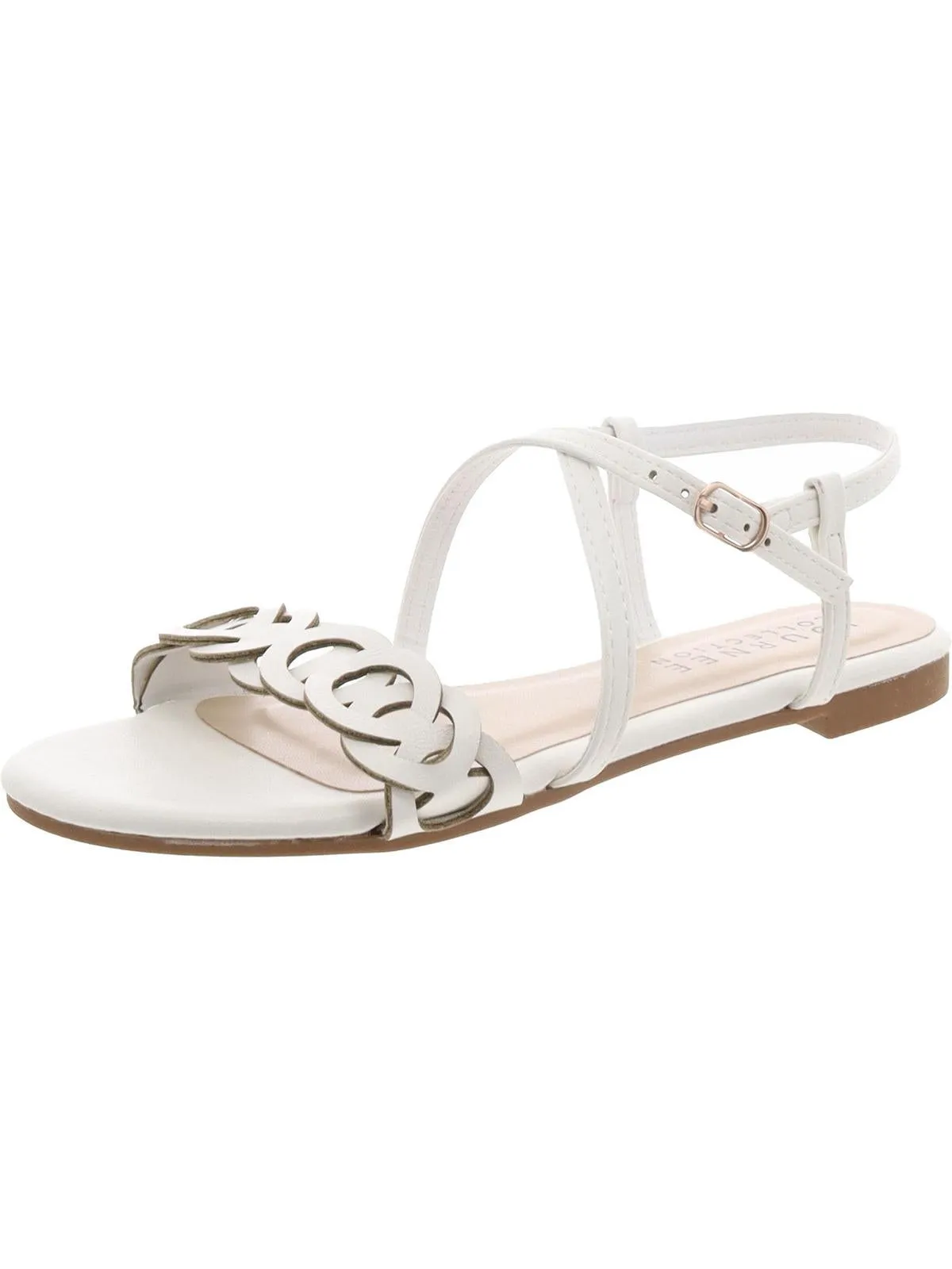 Womens Faux Leather Embossed Ankle Strap
