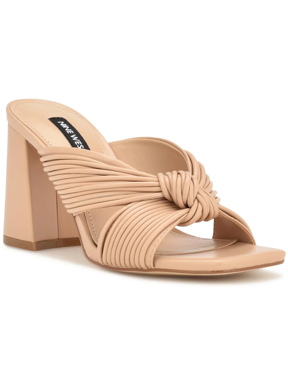 Womens Faux Leather Knot-Front Slide Sandals