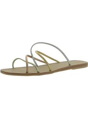 Womens Faux Leather Open Toe Slide Sandals