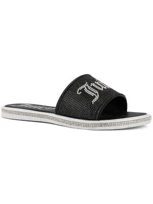 Womens Faux Leather Rhinestones Slide Sandals
