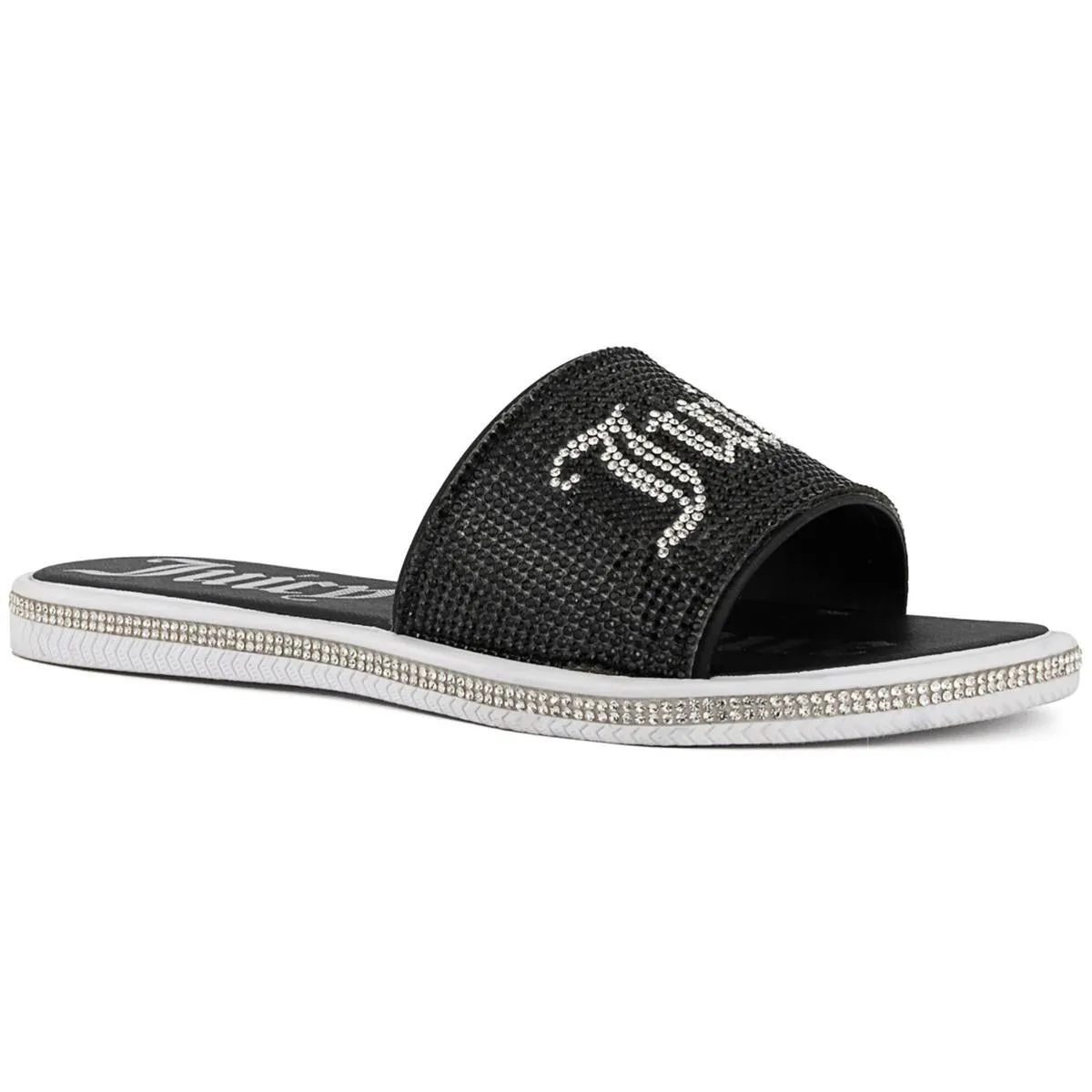 Womens Faux Leather Rhinestones Slide Sandals