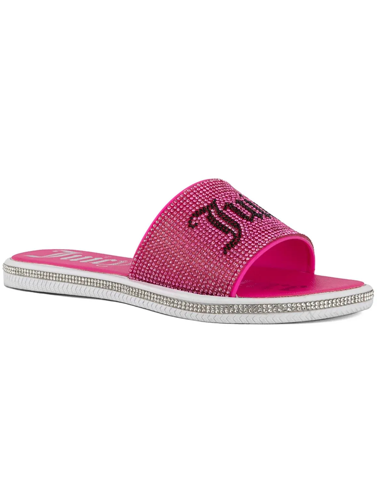 Womens Faux Leather Rhinestones Slide Sandals