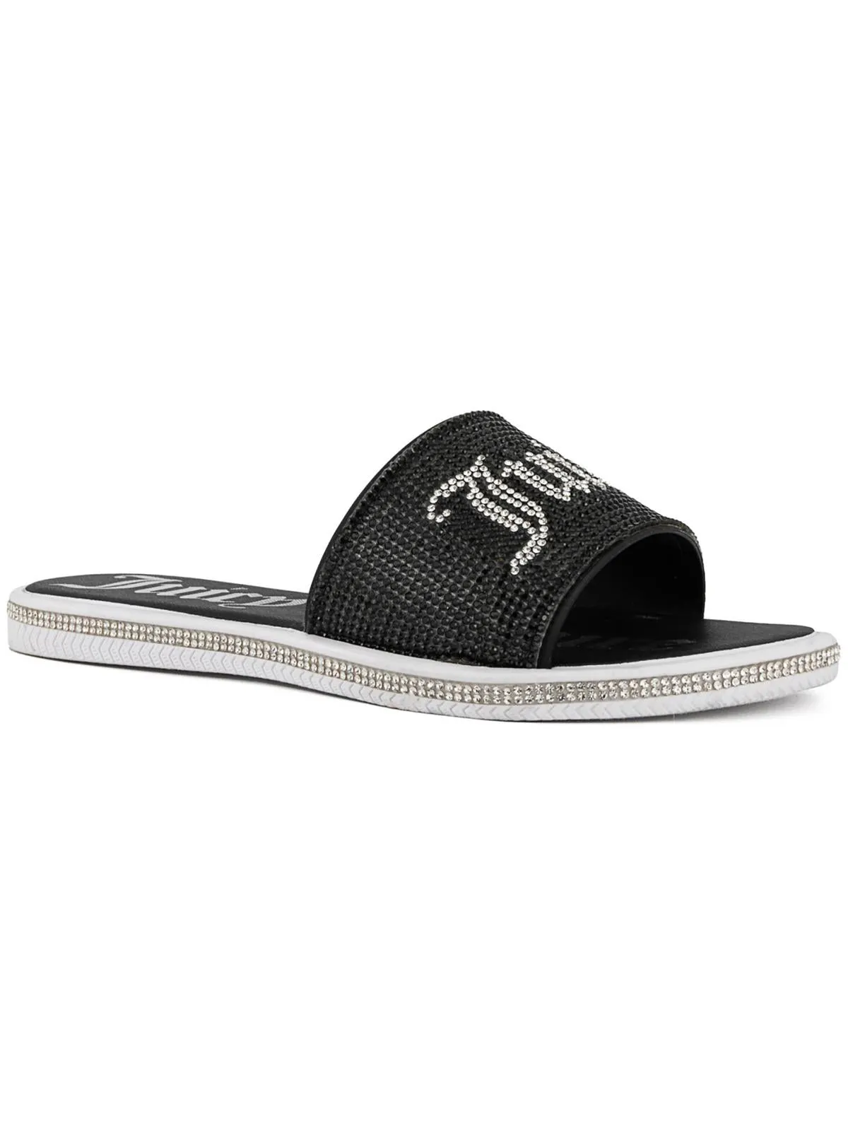 Womens Faux Leather Rhinestones Slide Sandals