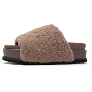 Women's Fuzzy Platform Sandals In Taupe