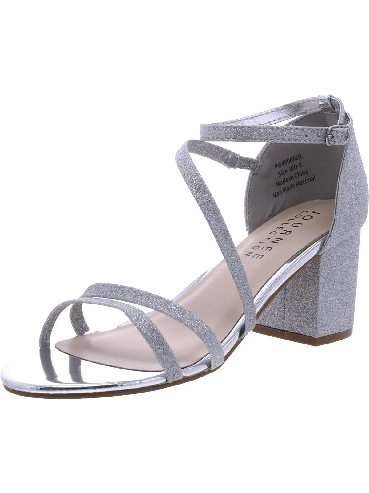 Womens Glitter Ankle Strap Block Heel