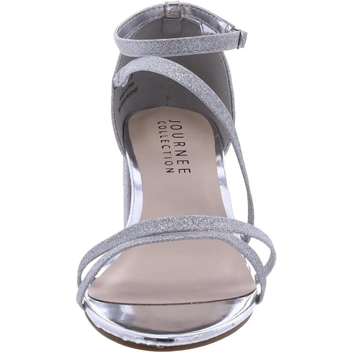 Womens Glitter Ankle Strap Block Heel