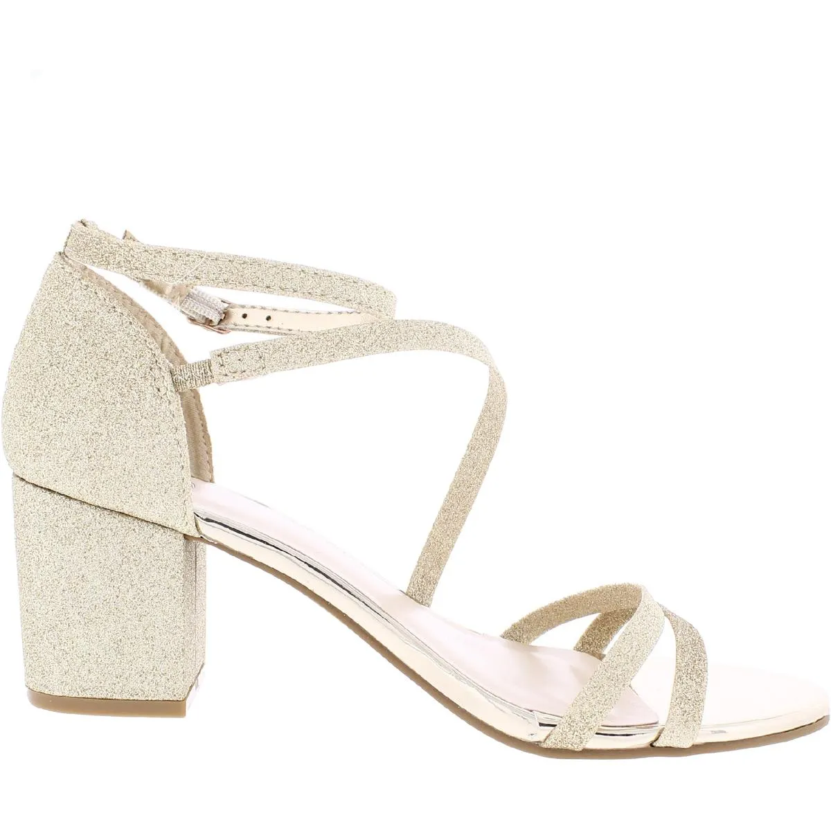 Womens Glitter Ankle Strap Heels