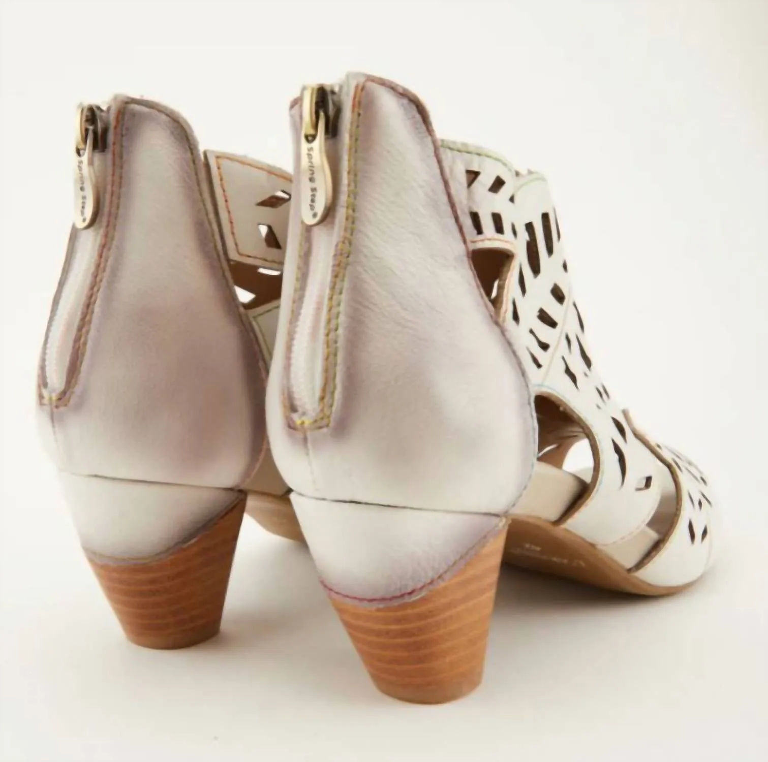 Women's Laser Cut Heeled Sandal In Off-White