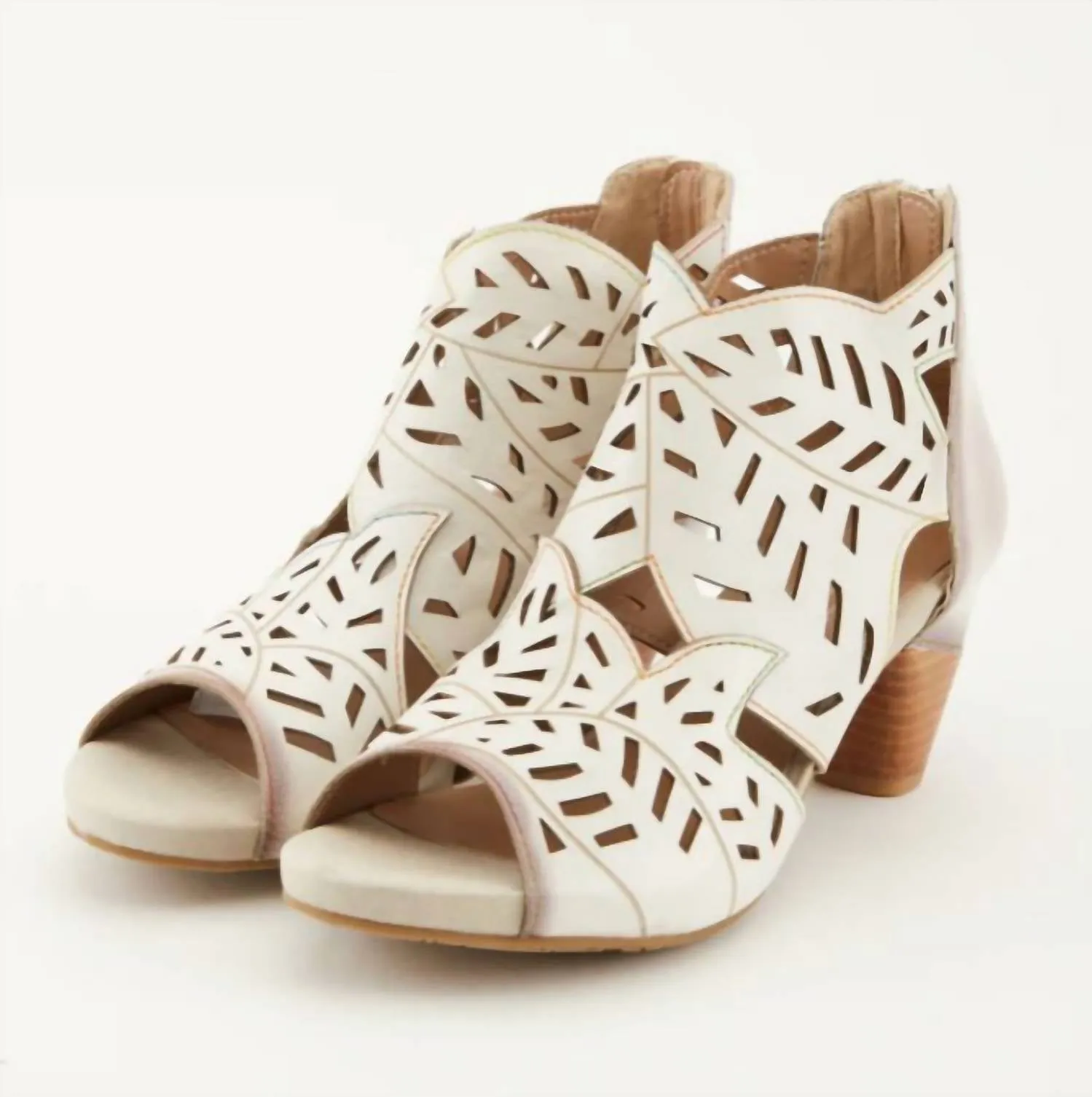 Women's Laser Cut Heeled Sandal In Off-White