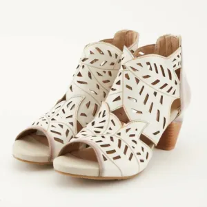 Women's Laser Cut Heeled Sandal In Off-White