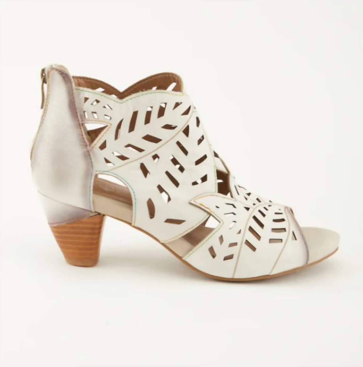 Women's Laser Cut Heeled Sandal In Off-White