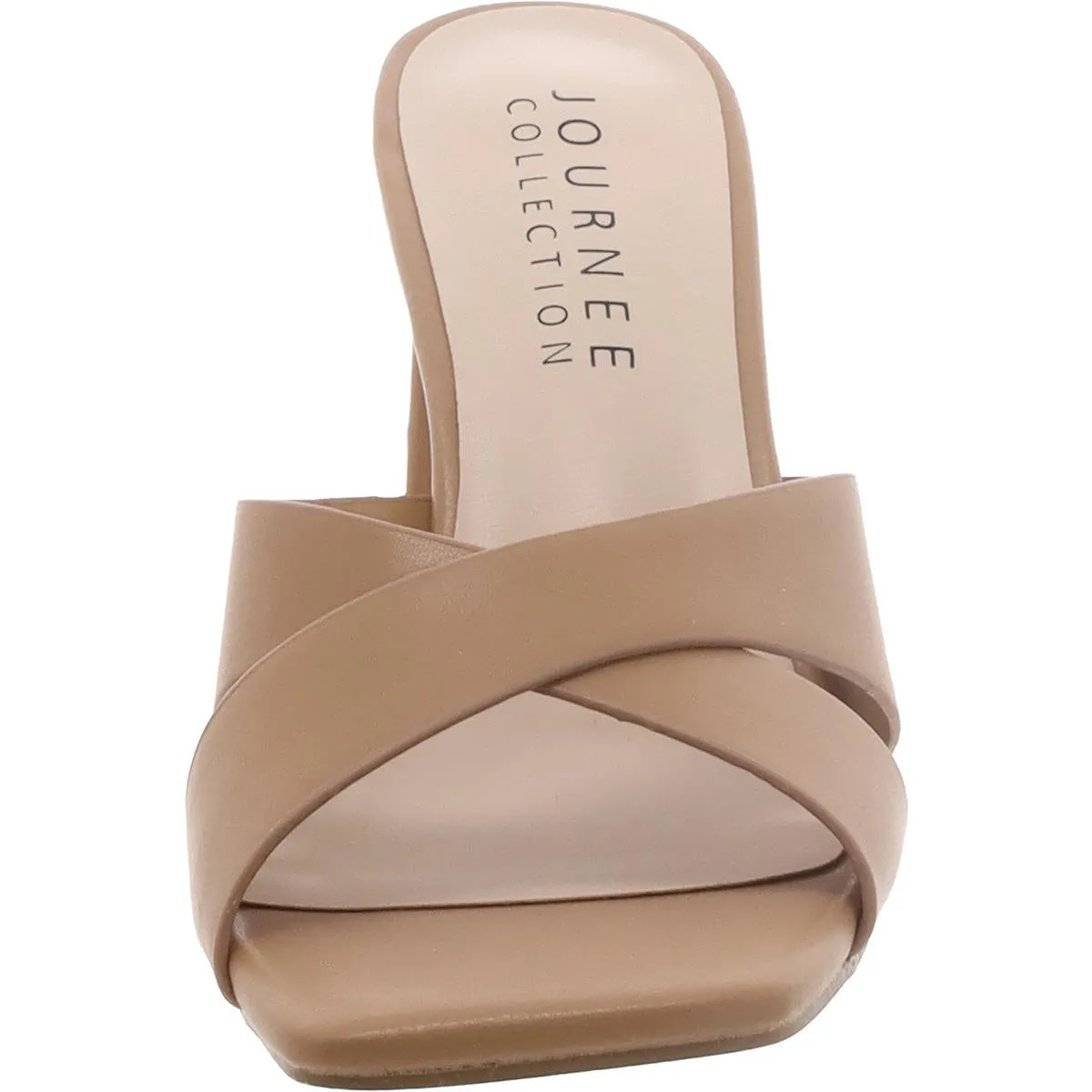 Womens Leather Block Heel Slide Sandals