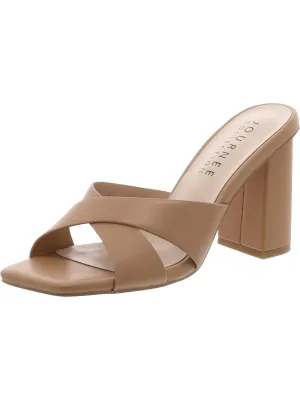 Womens Leather Block Heel Slide Sandals