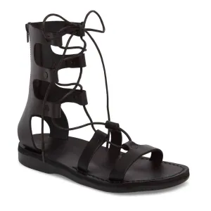 Women's Leather Gladiator Lace Up Sandal In Black