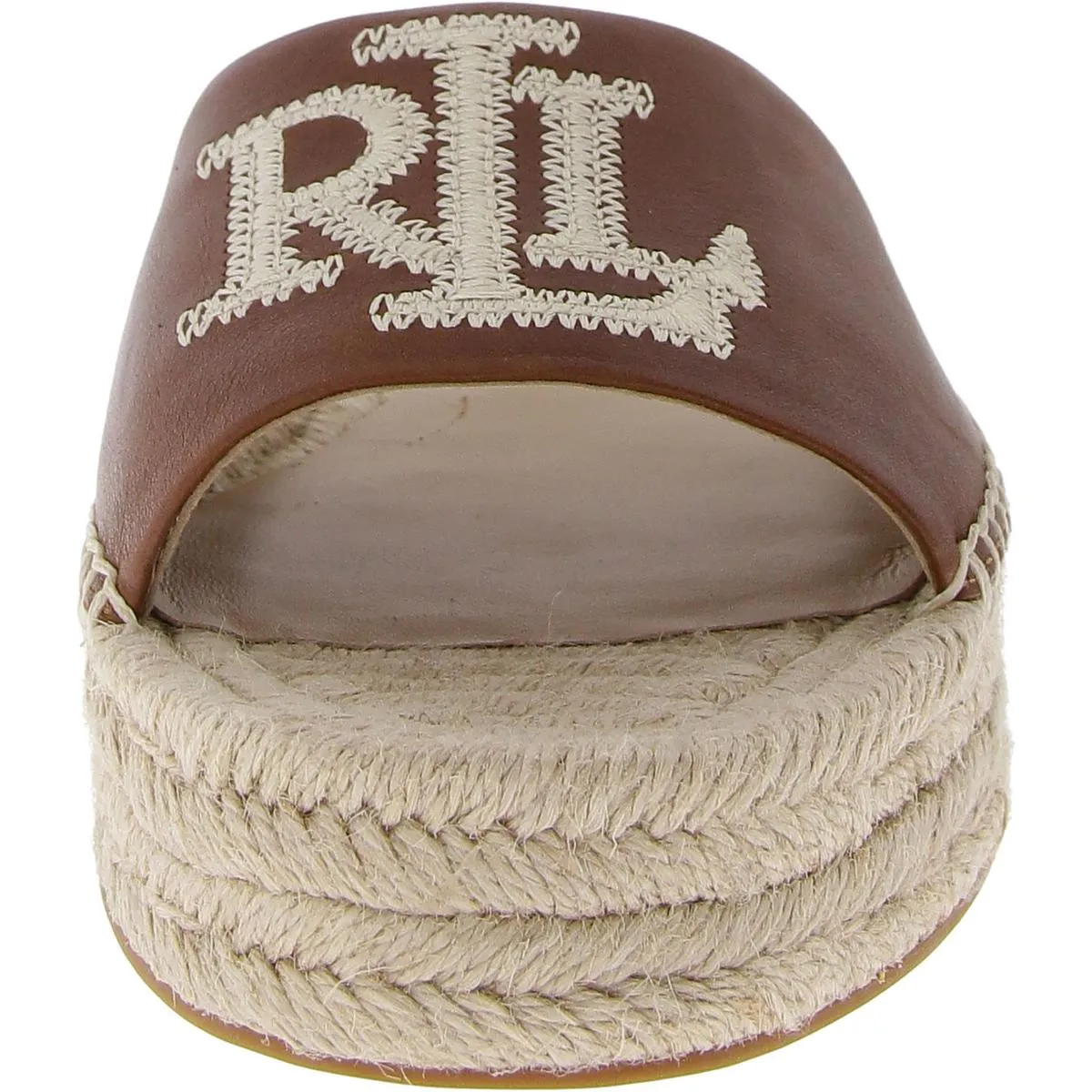 Womens Leather Logo Slide Sandals