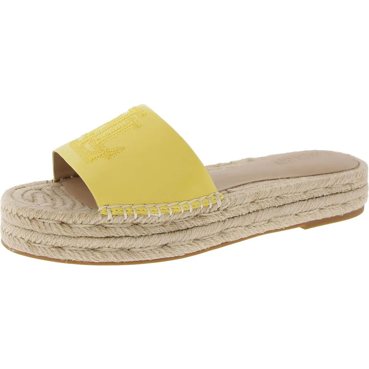 Womens Leather Logo Slide Sandals