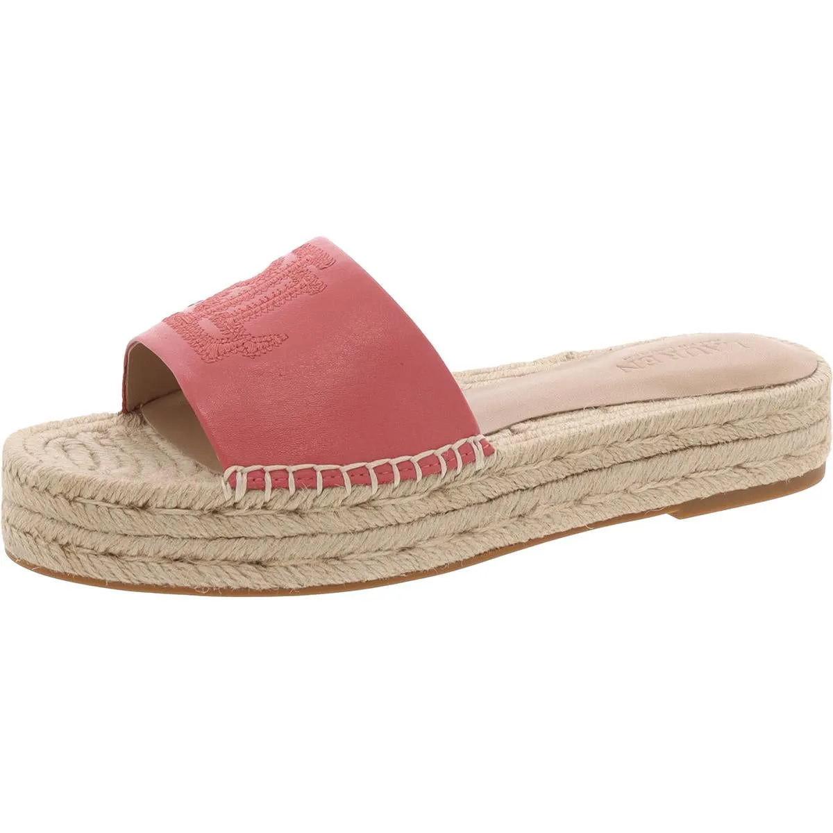 Womens Leather Logo Slide Sandals