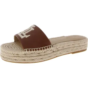 Womens Leather Logo Slide Sandals