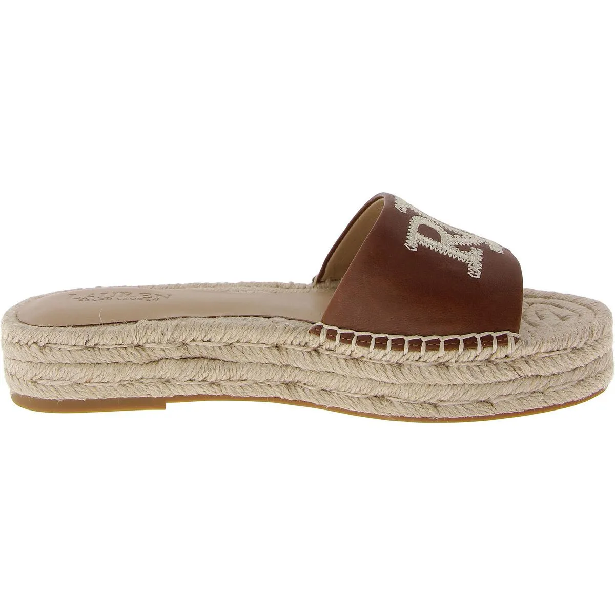 Womens Leather Logo Slide Sandals