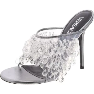 Womens Leather Metallic Mule Sandals