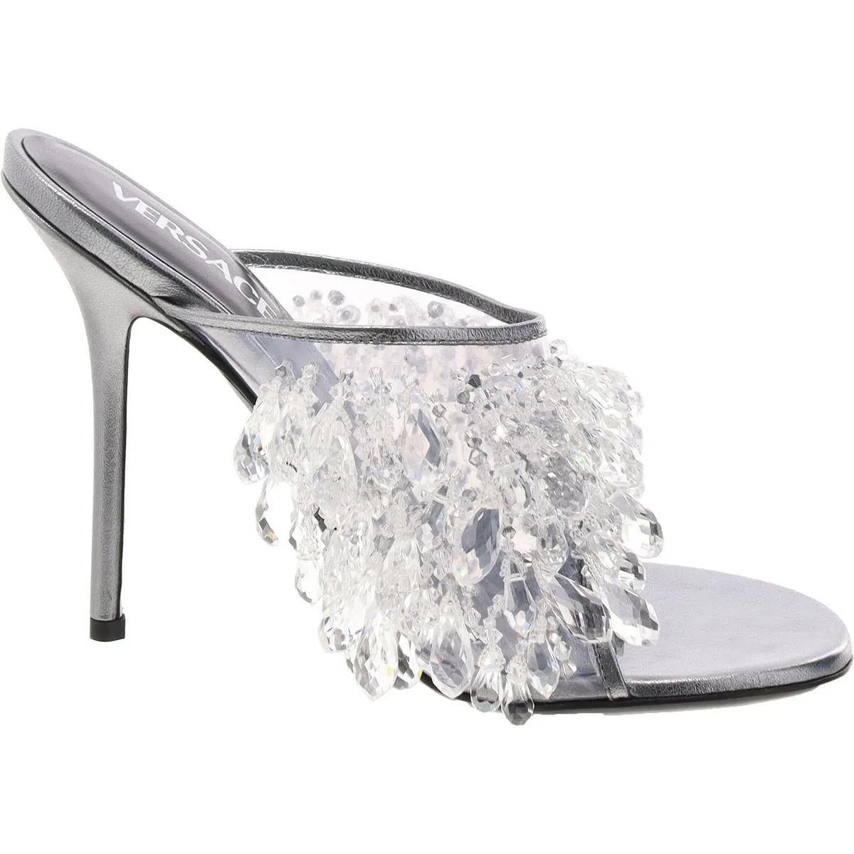 Womens Leather Metallic Mule Sandals