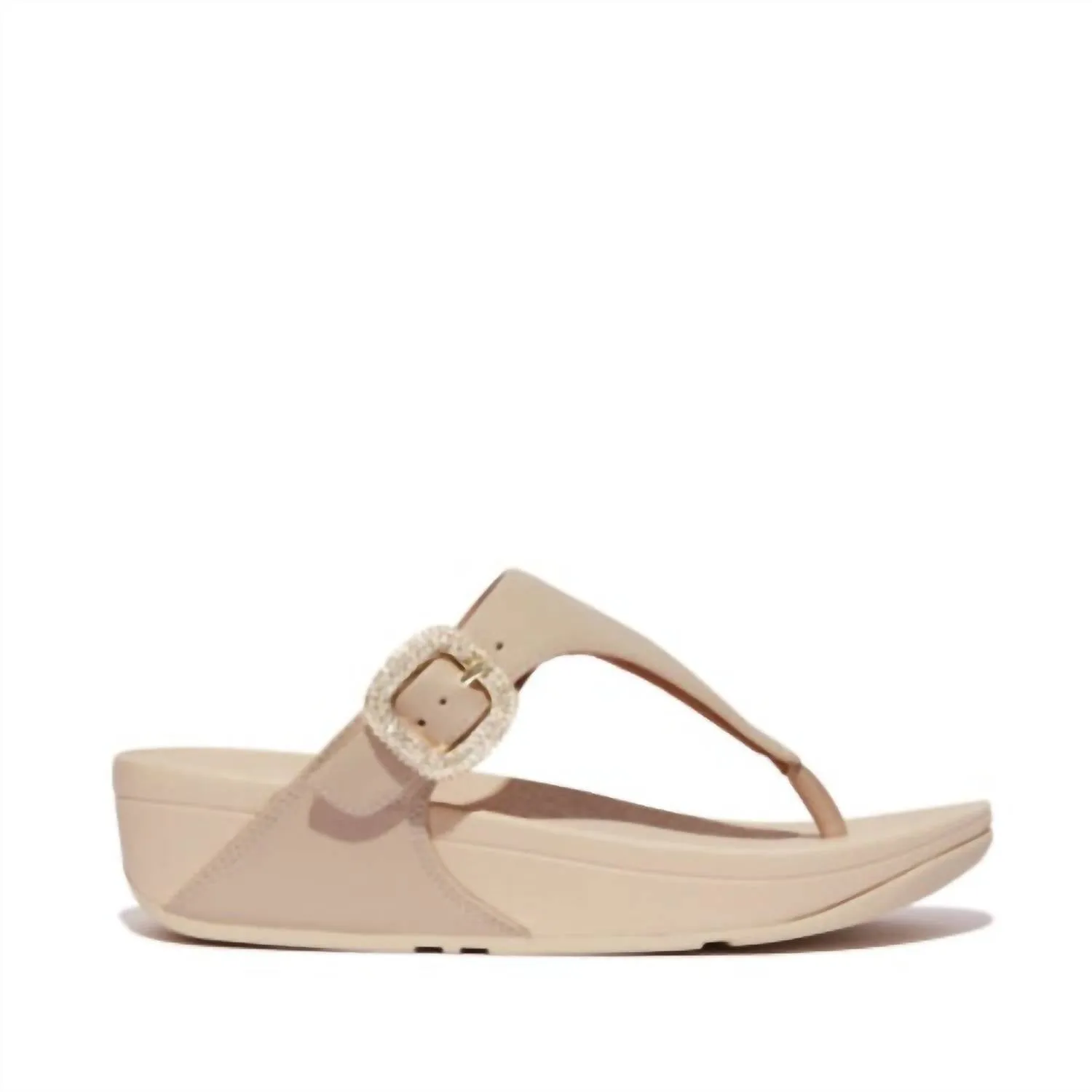 Women's Lulu Crystal Toe Post Buckle Leather Sandal In Stone Beige
