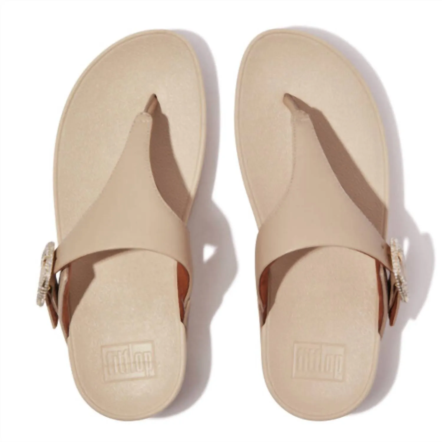 Women's Lulu Crystal Toe Post Buckle Leather Sandal In Stone Beige