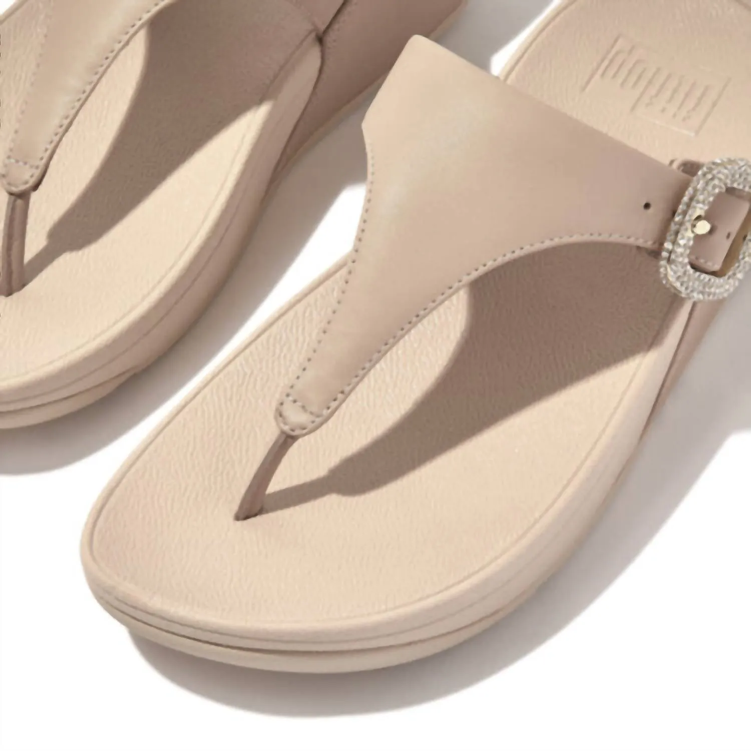 Women's Lulu Crystal Toe Post Buckle Leather Sandal In Stone Beige