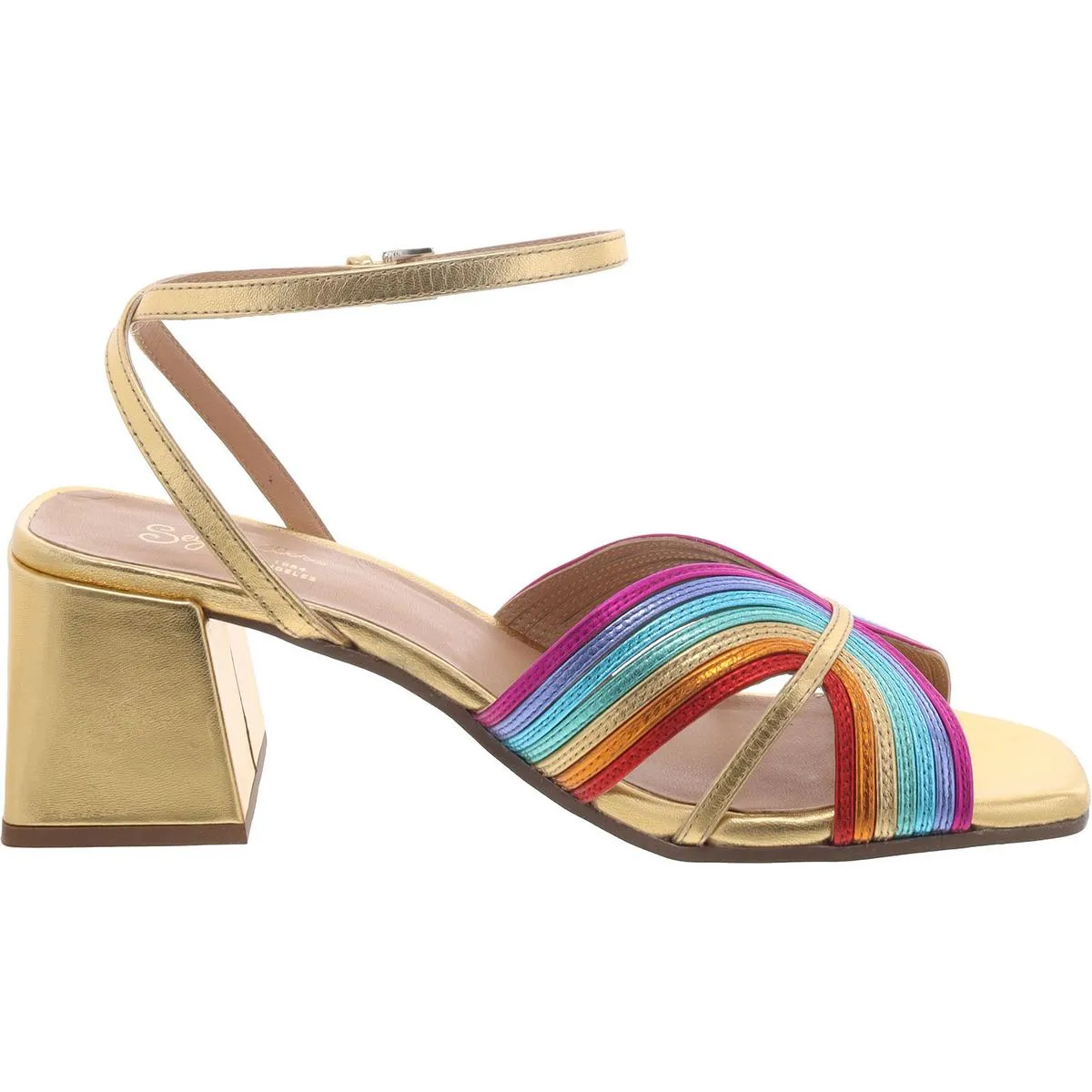 Womens Metallic Square toe Ankle Strap