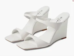 Women's Omira Squared Toe Wedge Heels In White Leather